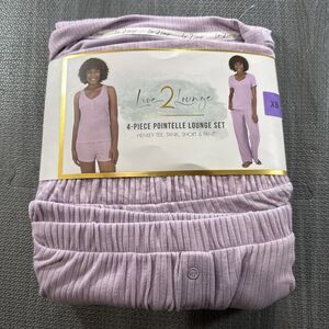 Live 2 Lounge Women’s 4-Piece Pointelle Lounge Set, Purple, Size XS